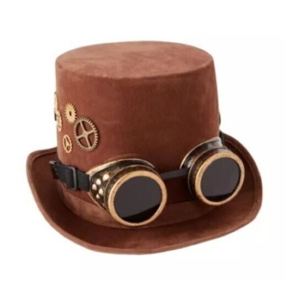 Spirit Halloween Steampunk Trench Coat Size M &Top Hat With Goggles Cosplay Goth - Picture 3 of 12